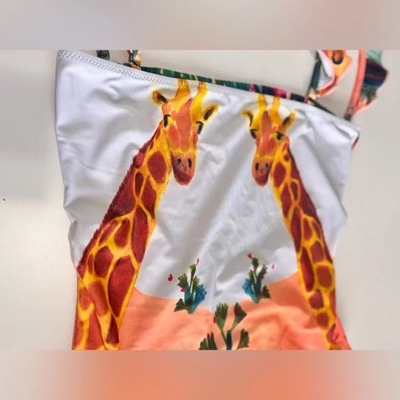 CAROLINA K. Giraffe Print Ruffle Sleeve One Piece Boho Swimsuit - Picture 6 of 16
